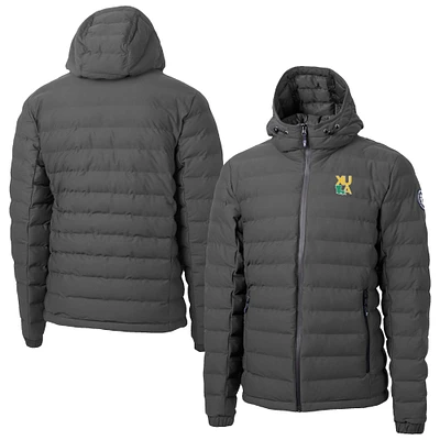 Men's Cutter & Buck  Gray Xavier University of Louisiana Gold Rush Mission Ridge Eco Insulated Repreve Hooded Full-Zip Puffer Jacket