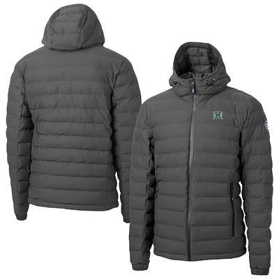 Men's Cutter & Buck  Gray Hawaii Rainbow Warriors Mission Ridge Eco Insulated Repreve Hooded Full-Zip Puffer Jacket