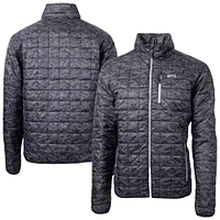 Men's Cutter & Buck  Black NYU Violets Rainier Eco Insulated Camo PrimaLoft Full-Zip Puffer Jacket