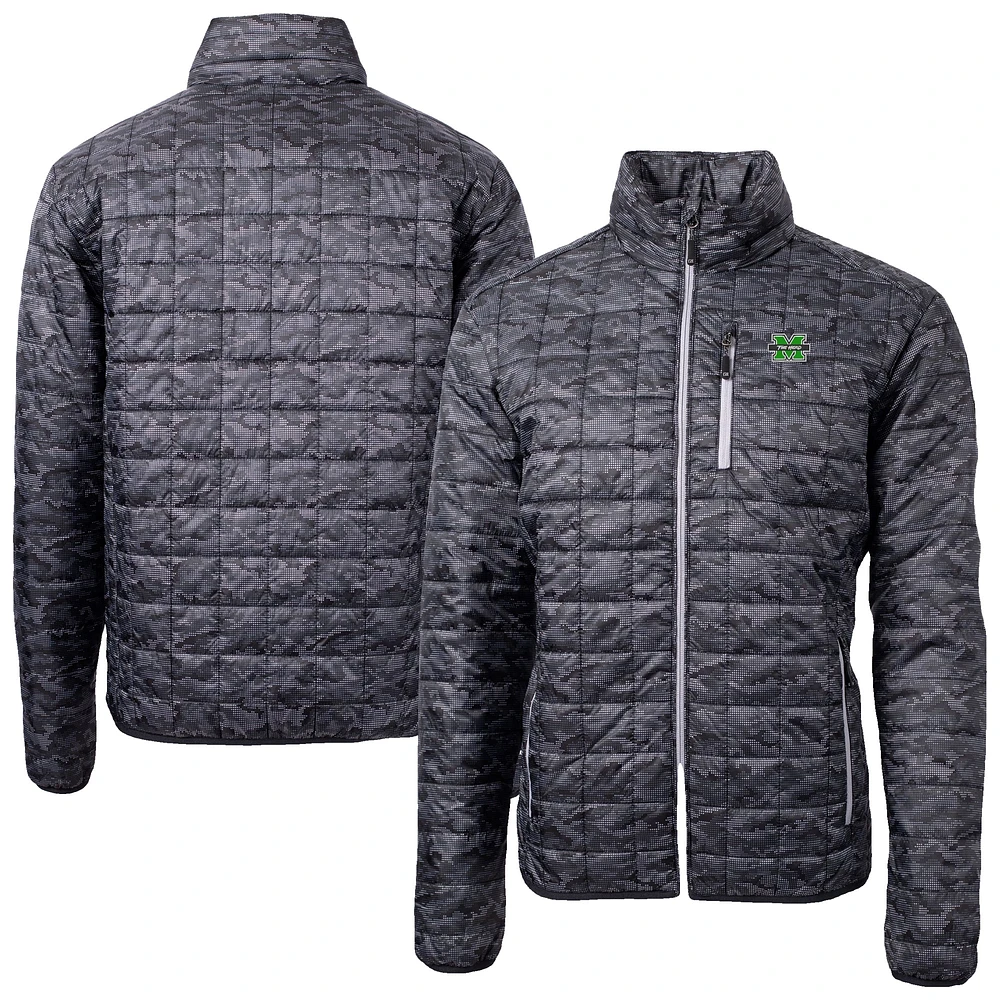 Men's Cutter & Buck Black Marshall Thundering Herd Rainier Eco Insulated Camo PrimaLoft Full-Zip Puffer Jacket