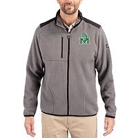 Men's Cutter & Buck Gray Marshall Thundering Herd Cascade Eco Fleece Full-Zip Jacket