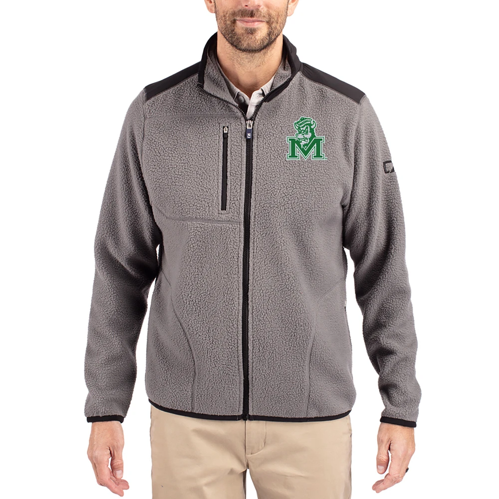 Men's Cutter & Buck Gray Marshall Thundering Herd Cascade Eco Fleece Full-Zip Jacket