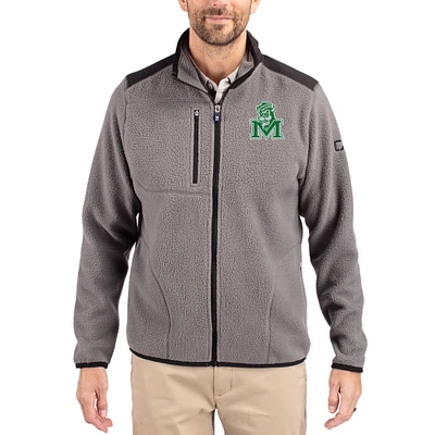 Men's Cutter & Buck Gray Marshall Thundering Herd Cascade Eco Fleece Full-Zip Jacket
