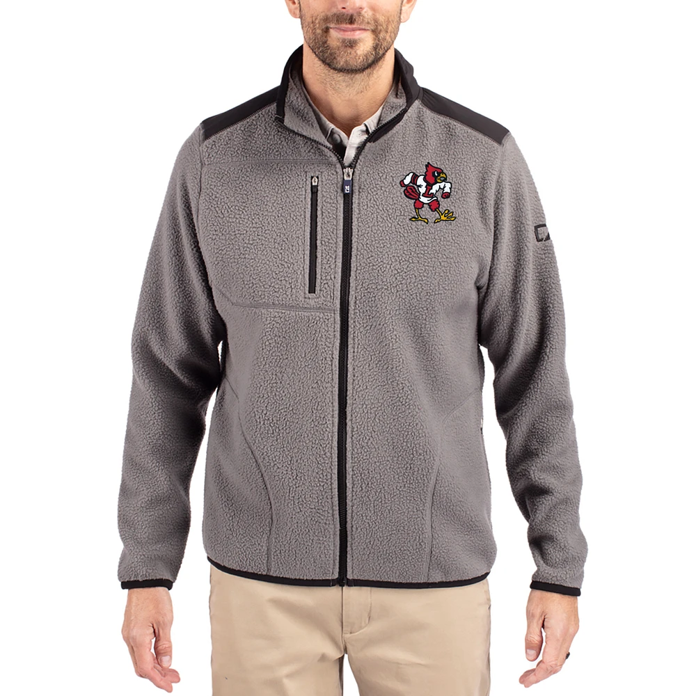 Men's Cutter & Buck Gray Louisville Cardinals Cascade Eco Fleece Full-Zip Jacket