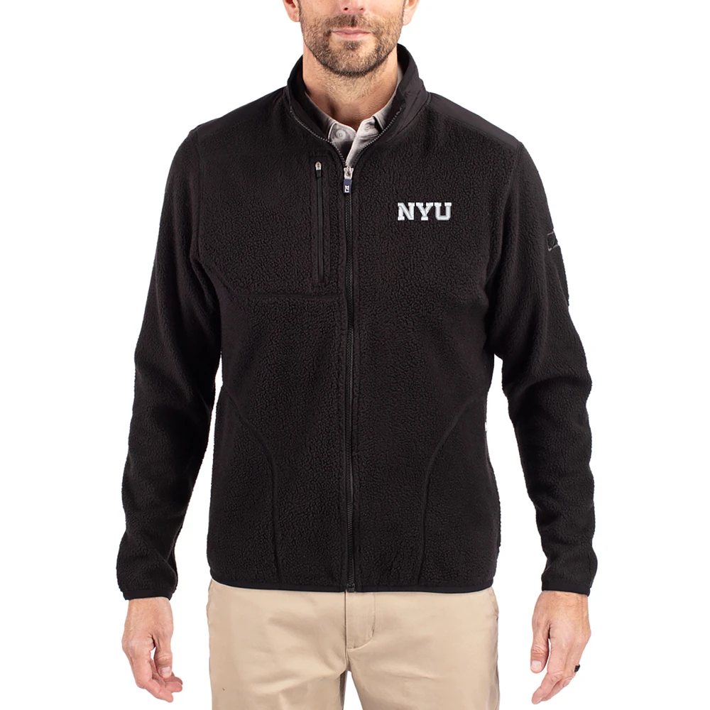 Men's Cutter & Buck Black NYU Violets Cascade Eco Fleece Full-Zip Jacket