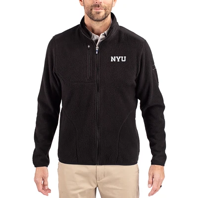 Men's Cutter & Buck Black NYU Violets Cascade Eco Fleece Full-Zip Jacket