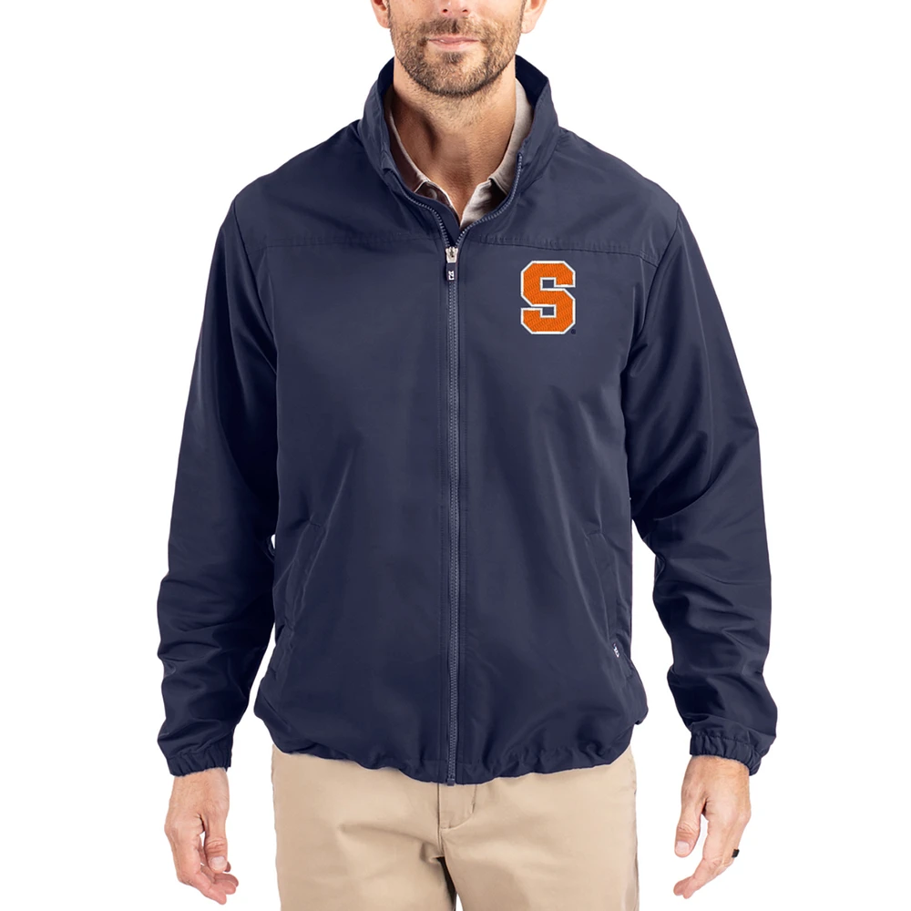 Men's Cutter & Buck Navy Syracuse Orange Charter Eco Recycled Full-Zip Jacket