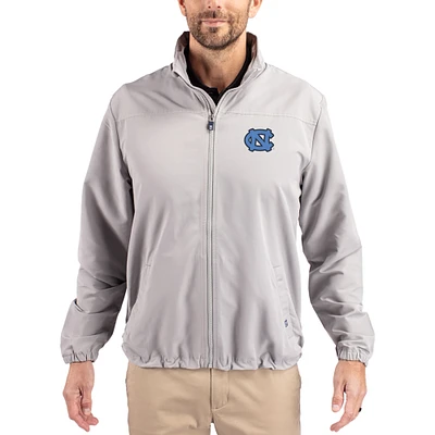 Men's Cutter & Buck Gray North Carolina Tar Heels Charter Eco Recycled Full-Zip Jacket