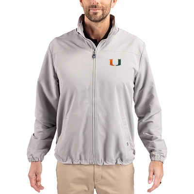 Men's Cutter & Buck Miami Hurricanes Charter Eco Recycled Full-Zip Jacket
