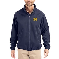 Men's Cutter & Buck Navy Michigan Wolverines Charter Eco Recycled Full-Zip Jacket