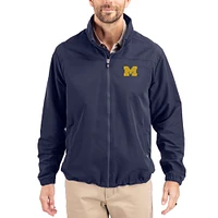 Men's Cutter & Buck Navy Michigan Wolverines Charter Eco Recycled Full-Zip Jacket