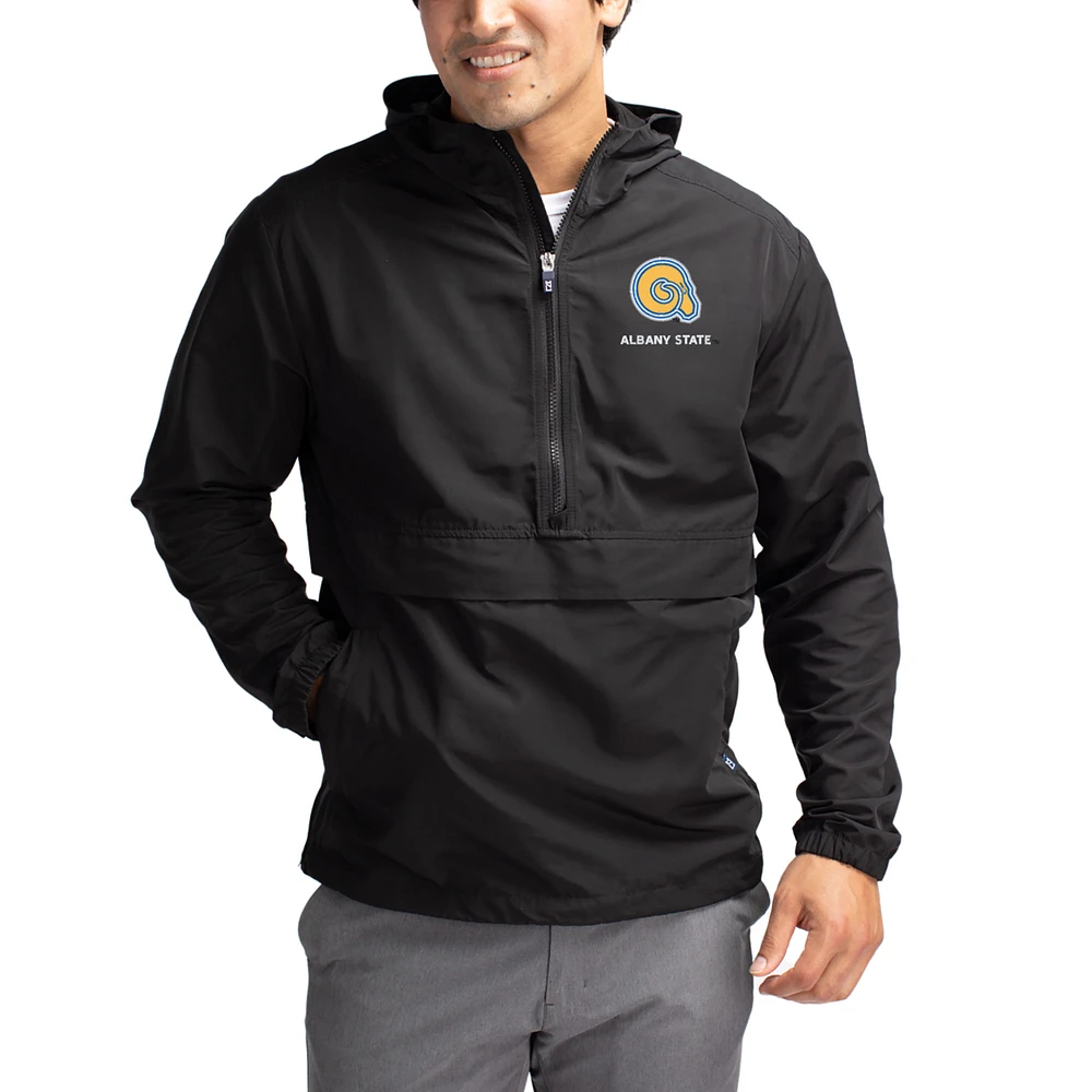 Men's Cutter & Buck Black Albany State Golden Rams Charter Eco Recycled Half-Zip Anorak Jacket