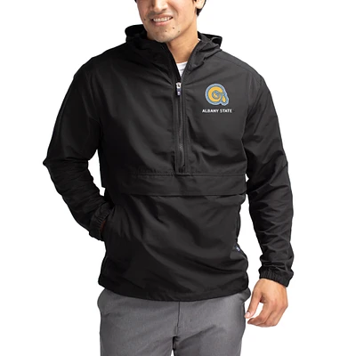 Men's Cutter & Buck Black Albany State Golden Rams Charter Eco Recycled Half-Zip Anorak Jacket