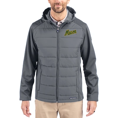 Men's Cutter & Buck Gray George Mason Patriots Evoke Hybrid Eco Softshell Recycled Full Zip Hooded Jacket