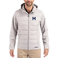 Men's Cutter & Buck Gray Michigan Wolverines Evoke Hybrid Eco Softshell Recycled Full Zip Hooded Jacket