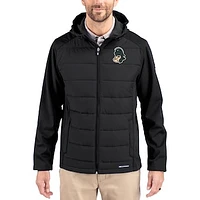 Men's Cutter & Buck Black Michigan State Spartans Evoke Hybrid Eco Softshell Recycled Full Zip Hooded Jacket