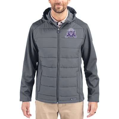 Men's Cutter & Buck Northwestern Wildcats Evoke Hybrid Eco Softshell Recycled Full Zip Hooded Jacket