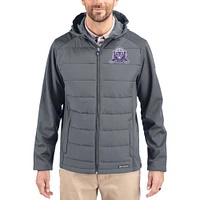 Men's Cutter & Buck Northwestern Wildcats Evoke Hybrid Eco Softshell Recycled Full Zip Hooded Jacket