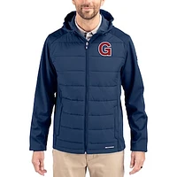 Men's Cutter & Buck Navy Gonzaga Bulldogs Evoke Hybrid Eco Softshell Recycled Full Zip Hooded Jacket