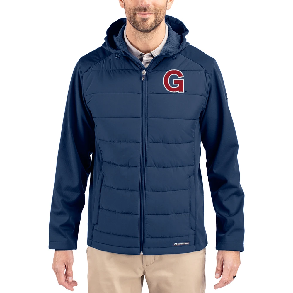 Men's Cutter & Buck Navy Gonzaga Bulldogs Evoke Hybrid Eco Softshell Recycled Full Zip Hooded Jacket