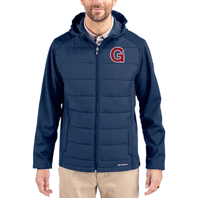 Men's Cutter & Buck Navy Gonzaga Bulldogs Evoke Hybrid Eco Softshell Recycled Full Zip Hooded Jacket