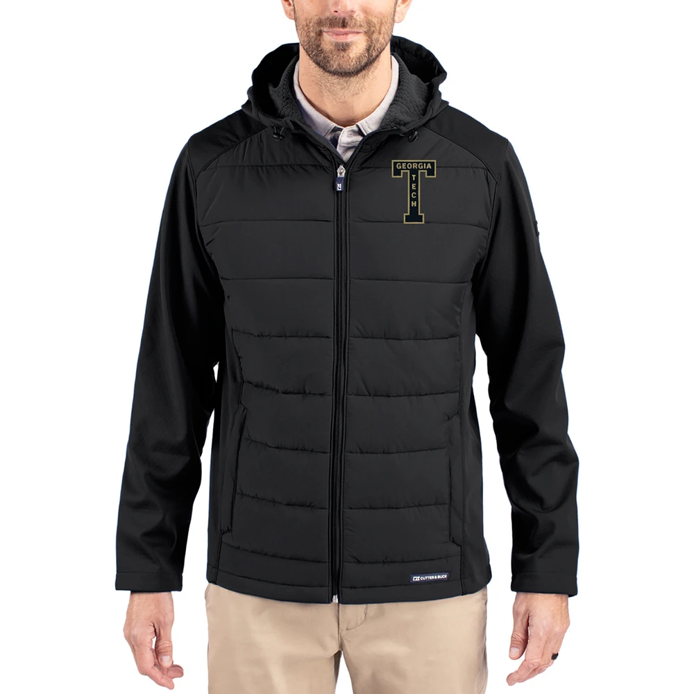 Men's Cutter & Buck Georgia Tech Yellow Jackets Evoke Hybrid Eco Softshell Recycled Full Zip Hooded Jacket