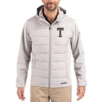 Men's Cutter & Buck Gray Georgia Tech Yellow Jackets Evoke Hybrid Eco Softshell Recycled Full Zip Hooded Jacket