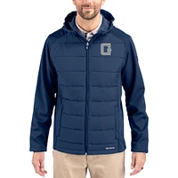 Men's Cutter & Buck Navy Georgetown Hoyas Evoke Hybrid Eco Softshell Recycled Full Zip Hooded Jacket