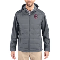 Men's Cutter & Buck Gray Southern Illinois Salukis Evoke Hybrid Eco Softshell Recycled Full Zip Hooded Jacket