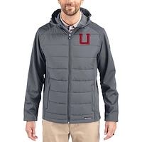 Men's Cutter & Buck Gray Utah Utes Evoke Hybrid Eco Softshell Recycled Full Zip Hooded Jacket