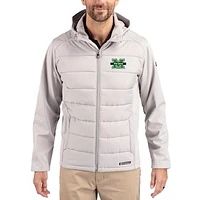 Men's Cutter & Buck Gray Marshall Thundering Herd Evoke Hybrid Eco Softshell Recycled Full Zip Hooded Jacket