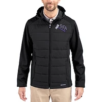 Men's Cutter & Buck Black Stephen F Austin Lumberjacks Evoke Hybrid Eco Softshell Recycled Full Zip Hooded Jacket
