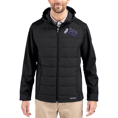 Men's Cutter & Buck Black Stephen F Austin Lumberjacks Evoke Hybrid Eco Softshell Recycled Full Zip Hooded Jacket