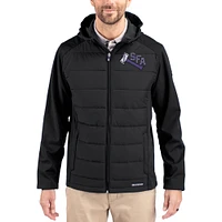 Men's Cutter & Buck Black Stephen F Austin Lumberjacks Evoke Hybrid Eco Softshell Recycled Full Zip Hooded Jacket