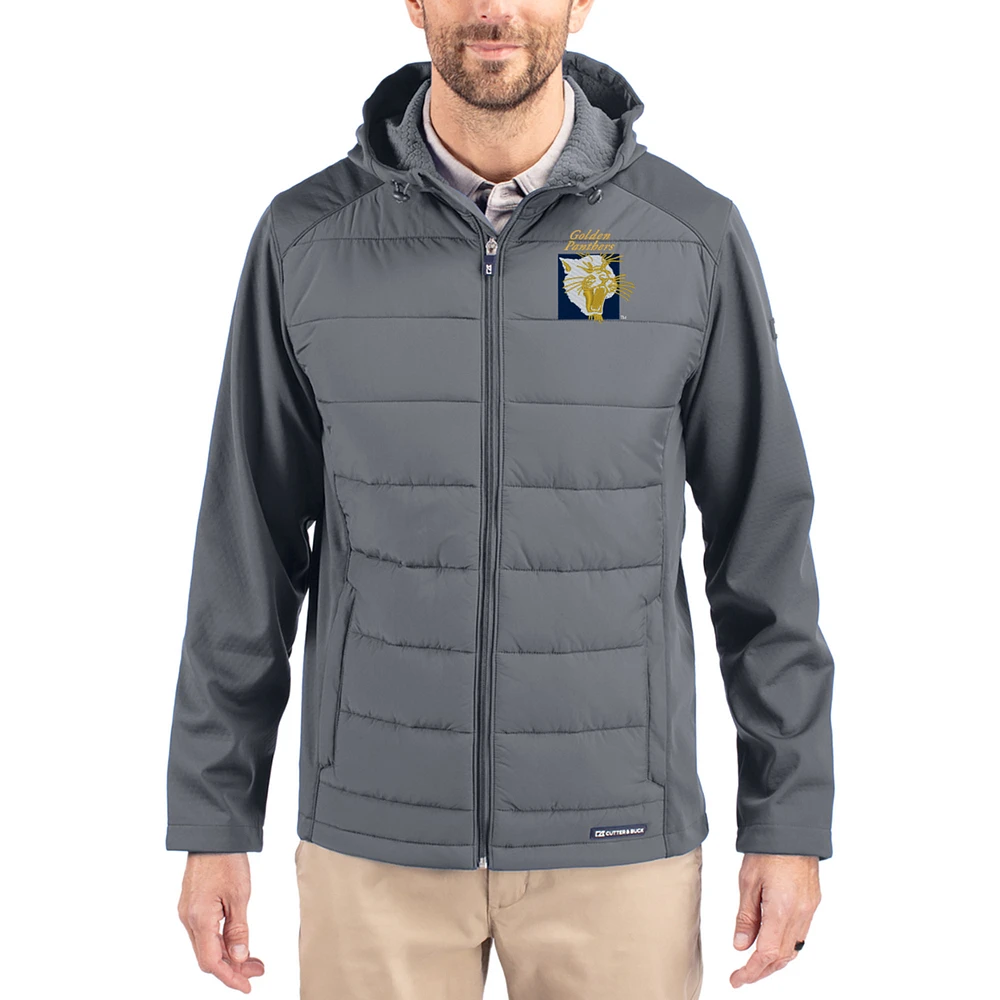 Men's Cutter & Buck Gray FIU Panthers Evoke Hybrid Eco Softshell Recycled Full Zip Hooded Jacket