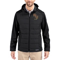 Men's Cutter & Buck Florida State Seminoles Evoke Hybrid Eco Softshell Recycled Full Zip Hooded Jacket