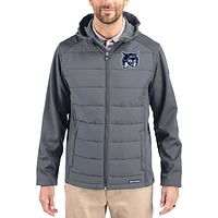 Men's Cutter & Buck Gray New Hampshire Wildcats Evoke Hybrid Eco Softshell Recycled Full Zip Hooded Jacket