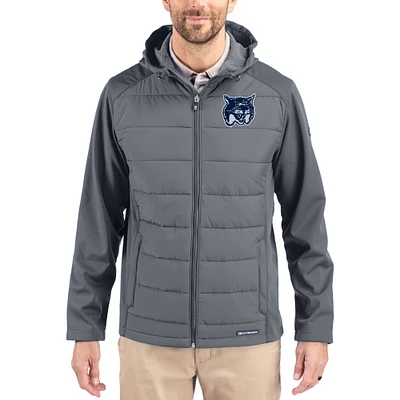 Men's Cutter & Buck Gray New Hampshire Wildcats Evoke Hybrid Eco Softshell Recycled Full Zip Hooded Jacket