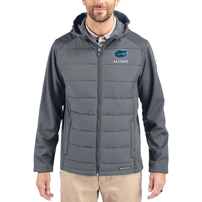 Men's Cutter & Buck Gray Florida Gators Evoke Hybrid Eco Softshell Recycled Full Zip Hooded Jacket