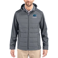 Men's Cutter & Buck Gray Florida Gators Evoke Hybrid Eco Softshell Recycled Full Zip Hooded Jacket