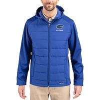 Men's Cutter & Buck Royal Florida Gators Evoke Hybrid Eco Softshell Recycled Full Zip Hooded Jacket