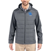 Men's Cutter & Buck Gray Kentucky Wildcats Evoke Hybrid Eco Softshell Recycled Full Zip Hooded Jacket