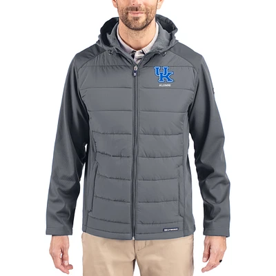 Men's Cutter & Buck Gray Kentucky Wildcats Evoke Hybrid Eco Softshell Recycled Full Zip Hooded Jacket