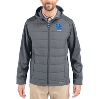 Men's Cutter & Buck Gray Kentucky Wildcats Evoke Hybrid Eco Softshell Recycled Full Zip Hooded Jacket