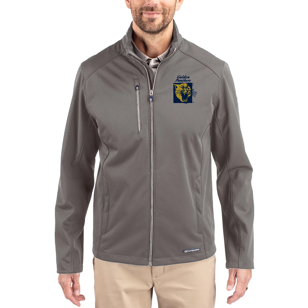 Men's Cutter & Buck Gray FIU Panthers Evoke Eco Softshell Recycled Full-Zip Jacket