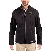Men's Cutter & Buck Black Georgia Tech Yellow Jackets Evoke Eco Softshell Recycled Full-Zip Jacket