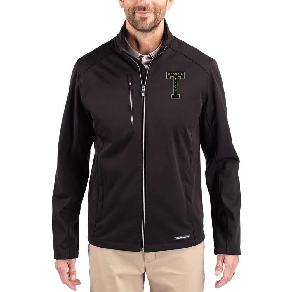 Men's Cutter & Buck Black Georgia Tech Yellow Jackets Evoke Eco Softshell Recycled Full-Zip Jacket