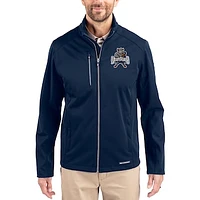 Men's Cutter & Buck Navy Utah State Aggies Evoke Eco Softshell Recycled Full-Zip Jacket