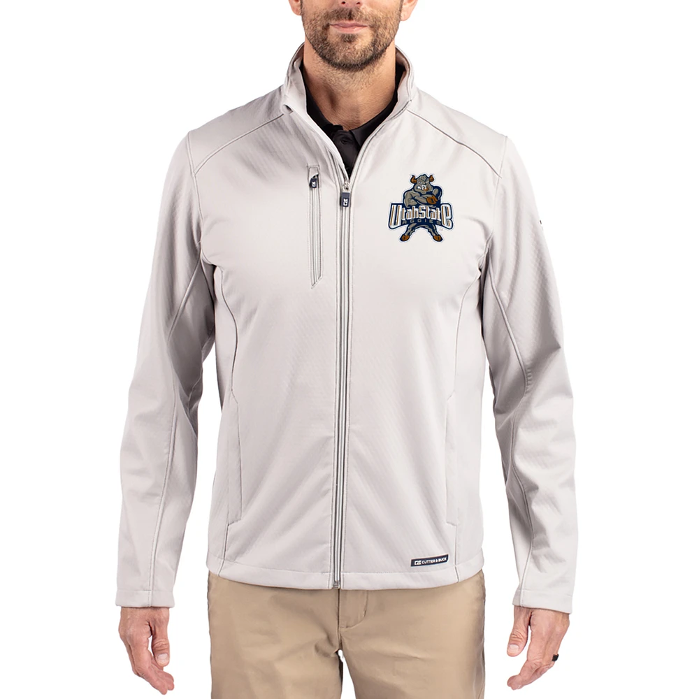 Men's Cutter & Buck Gray Utah State Aggies Evoke Eco Softshell Recycled Full-Zip Jacket