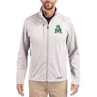 Men's Cutter & Buck Gray Marshall Thundering Herd Evoke Eco Softshell Recycled Full-Zip Jacket